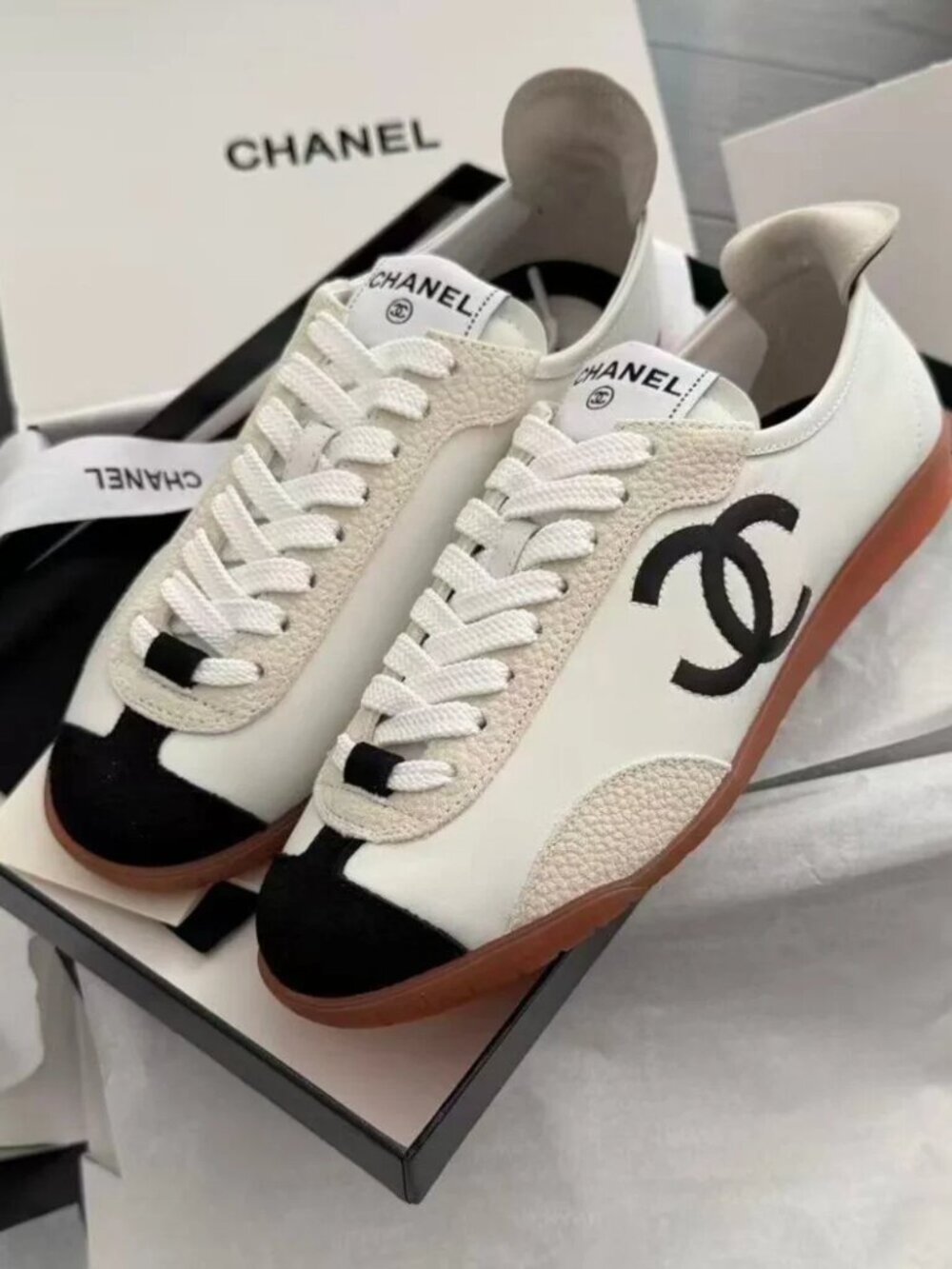 Chanel embossed suede leather sneakers 38